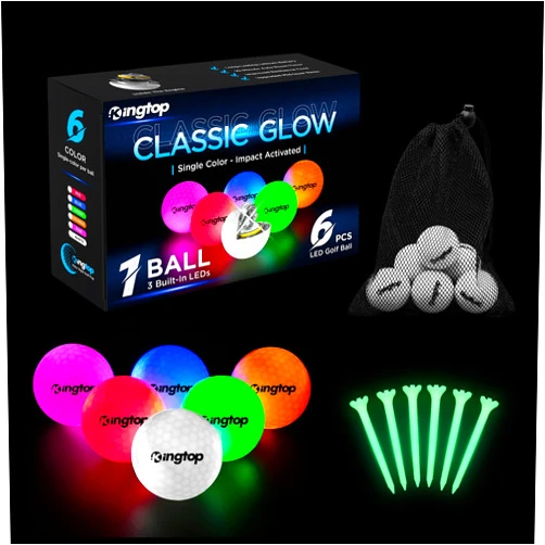 KINGTOP Upgraded Glow in The Dark Golf Balls - Super Bright Light Up LED Golf Ball - with Glowing Golf Tees and Storage Bag - Fun Night Golf Gift for Men and Women, Backyard Putting Greens