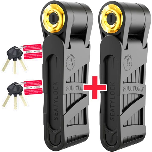 Seatylock FoldyLock Forever Folding Bike Lock Set - Patented 2 Matching Bicycle Locks with 6 Identical Keys - 18/18 Heavy Duty Anti Theft Secure Guard with Keys & Case Mount - 35.4