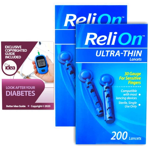 Idea Shop USA ReliOn Ultra-Thin Lancets, 30-Gauge, for Sensitive Fingers, 200 Ct (2 Pack) Bundle with Exclusive 