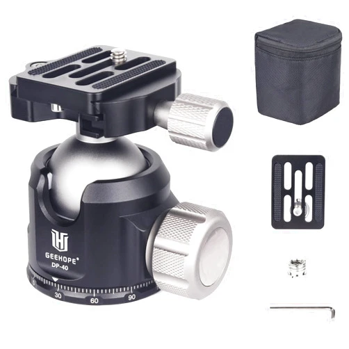 Geehope DP-40 Low Gravity Center Tripod Head 40mm Aluminium CNC Panoramic Low Profile Ball Head for Tripod Monopod DSLR Camera Camcorder Load 50.7lb/23kg with Ballhead Bag Two Arca Swiss Q.R.Plate