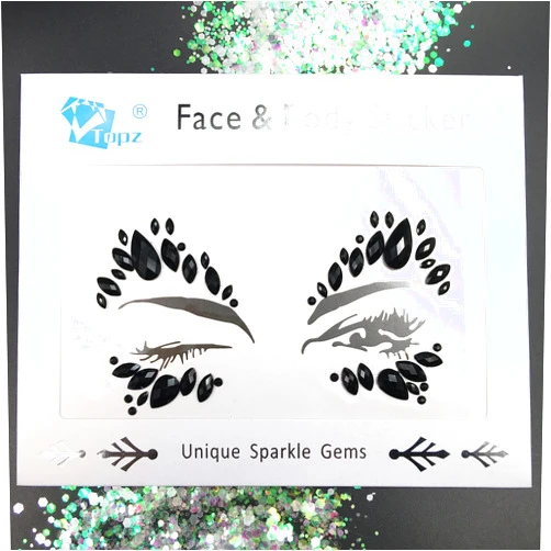 TOPAZ Black Face Jewels Halloween Rhinestones self Adhesive Crystal Face Gems Halloween Beauty Body Glitter Tattoo Eyebrow Face Body Jewelry (Black)