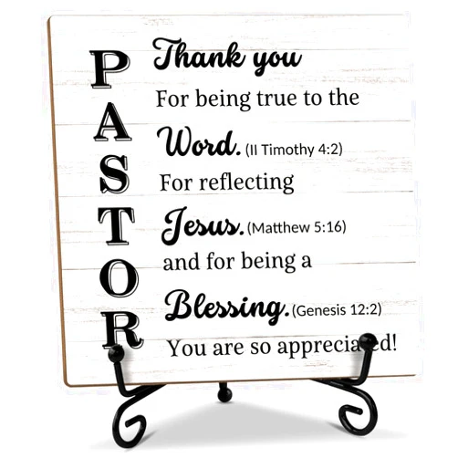 ZEDEV Pastor Appreciation Gift for Men Women Wood Sign with Stand Christian Thank You Gifts Religious Gifts for Pastor Minister Priest Birthday Gifts, Prayer Room Home Decor Desk Plaque Desk Accessories -30