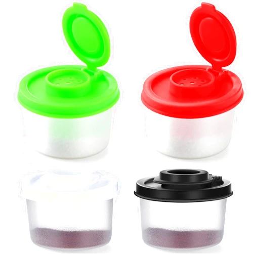 Aedida 4 Pcs Salt and Pepper Shakers Set Mini Plastic Pepper Shaker with Lid Damp Proof Popcorn Containers Clear Spice Jars Salt Shaker for Travel Camping Picnic Lunch Dining Kitchen (Colorful, Small)