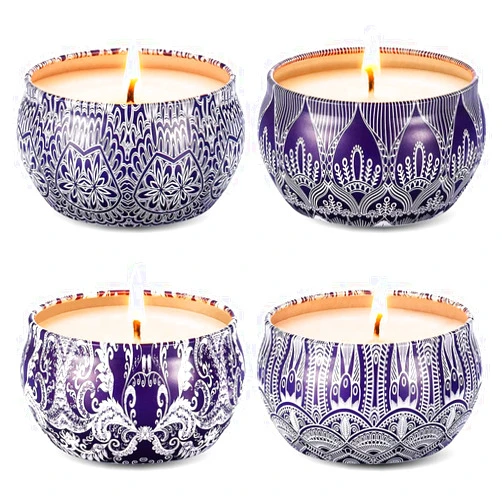 Soyyla Set of 4 Scented Candles, Blue and White Porcelain Aromatherapy Soy Candle Includes 4 Fragrances - Lily, Green Tea, Lilac Blossoms, Ginger Flower
