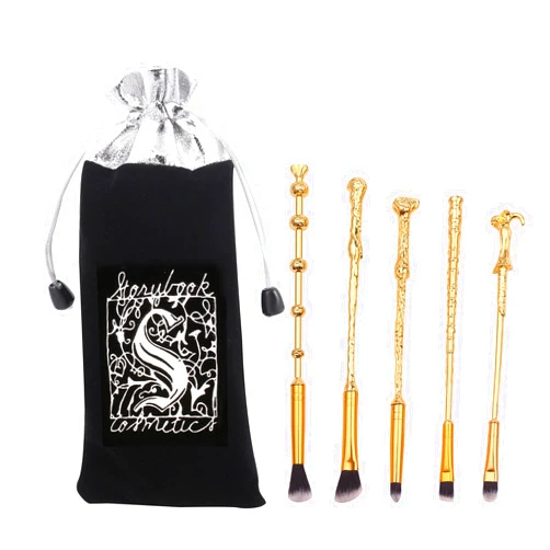 Winvin 5 Pcs Makeup Brushes,For Harry Potter Fans Wizard Wand Set Kit,in a Gift Bag, Perfect for Eyebrows, Eyeshadow Palette, Foundation, and Powder use(Gold)