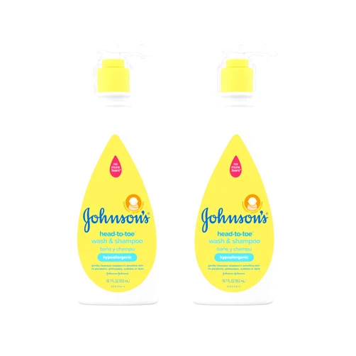 Johnson's Baby Head-To-Toe Gentle Baby Body Wash & Shampoo, Tear-Free, Sulfate-Free & Hypoallergenic Bath Wash & Shampoo for Sensitive Baby Skin, Washes Away 99.9% Of Germs, 2 Pack, 18 fl. Oz