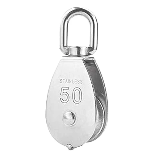 ROSKIO M50 Single Pulley Wheel Block Stainless Steel Heavy Duty Hardware Wire Rope Loading 400kg Swivel Rigging Lifting Wheel Fixed 1Pcs