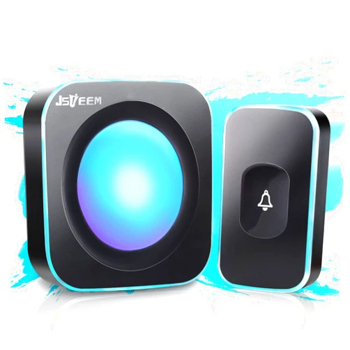 Jsieem Wireless Doorbell JSIEEM 1200 feet Waterproof Door Bell with 36 Melodies 4 Volume levels 7 colour Flash Light,for Home, Office，classroom (1 Receiver&1 Touch Button, Black)