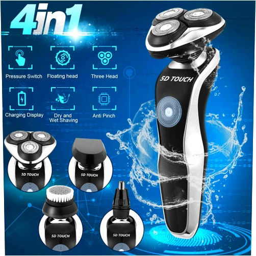 Vifycim Electric Razor for Men, Mens Electric Shavers, 4 in 1 Dry Wet Waterproof Rotary Shaver Razors, Cordless Face Shaver USB Rechargeable for Shaving Traveling Husband Dad Man