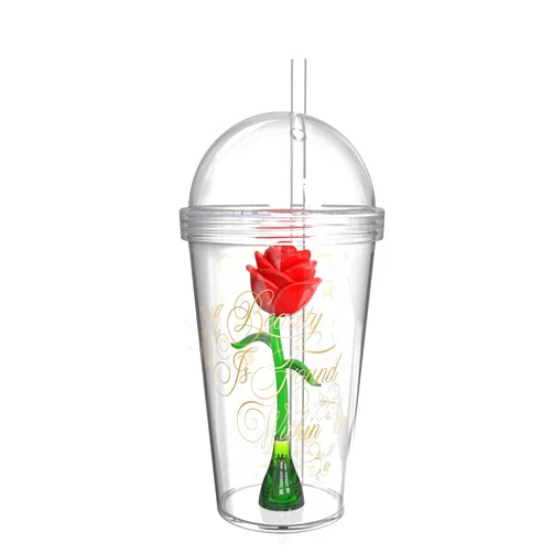 Zak Designs Disney Beauty and The Beast Enchanted Rose Drink Cup Tumbler for Kids, 23oz Capacity, Includes Straw and Snap-on Lid, Beauty-Beast