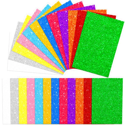 Sherr 72 Pcs Glitter Foam Sheets Self Adhesive Sticky 7.8 x 11.8 Inch Glitter Cardstock Paper Shimmer Paper for Crafts for Art DIY Handicraft Projects Classroom Activities(Assorted Colors)