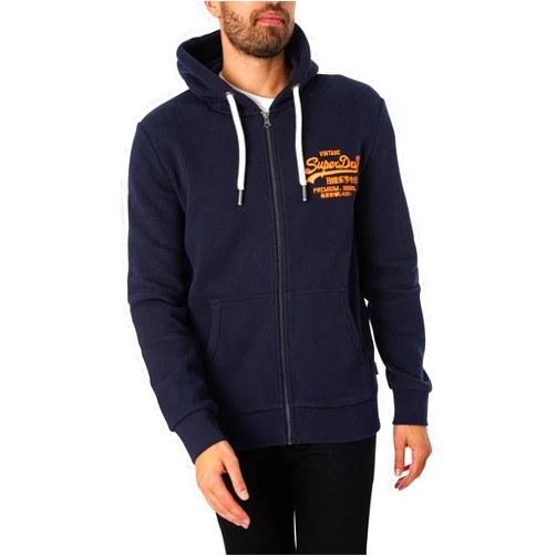 Superdry Men's Neon Vintage Logo Zip Hoodie, Blue