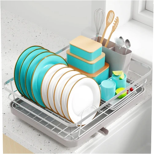 Sakugi Dish Drying Rack - Stainless Steel Dish Rack with Drainboard for Kitchen Counter and Sink, Large, Silver
