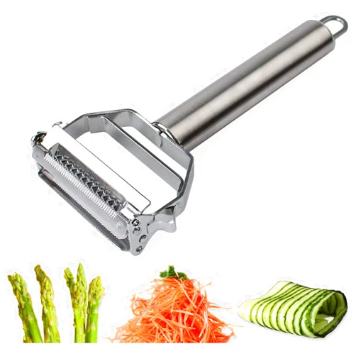 AnGeer Julienne Peeler, Stainless Steel Vegetable Peeler, Double-Sided Blade Vegetable Julienne Cutter and Fruit Slicer, Dual Blade Multifunction Potato Peeler