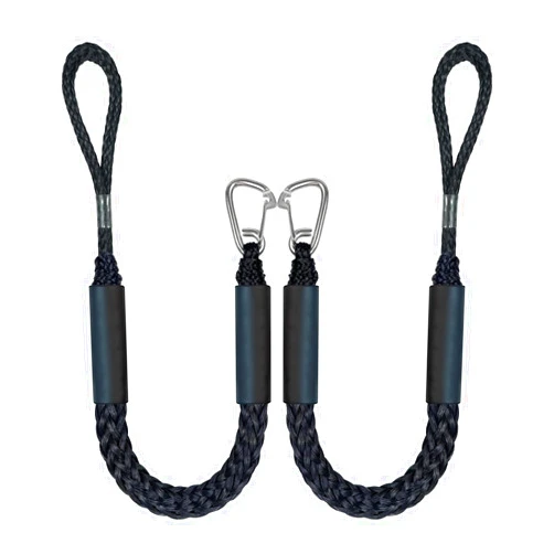MoonQuake 2.5FT Bungee Dock Line Boat Ropes for Docking Line Mooring Rope with Stainless Steel Clip Accessories for Boats 2pcs (Black, 2.5Feet)