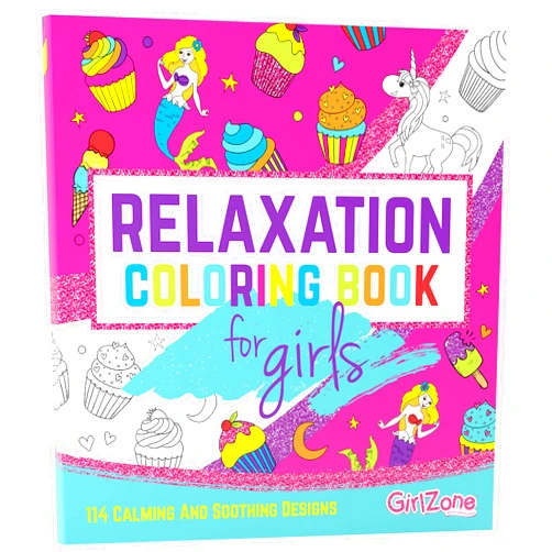GirlZone Relaxation Coloring Book for Kids Ages 4+, Arts and Crafts Unicorn Coloring Books with 114 Fun Designs Like Cupcakes, Mermaids and Sea Animals for Teen Girls