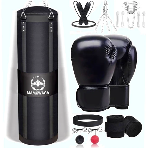 Mamxwaga 4FT Canvas Punching Bag for Adults, 2025 Upgraded Boxing Heavy Bag with 12oz Gloves for Kickboxing Muay Thai Max Load-Bearing 180 Lbs(Unfilled)