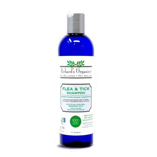 SynergyLabs Richard’s Organics Flea and Tick Shampoo for Dogs – 100% All-Natural Actives Kills Fleas, Ticks and Repels Mosquitos – Gentle, Won’t Dry Skin, Great Smelling Essential Oils (12oz bottle),FG00440