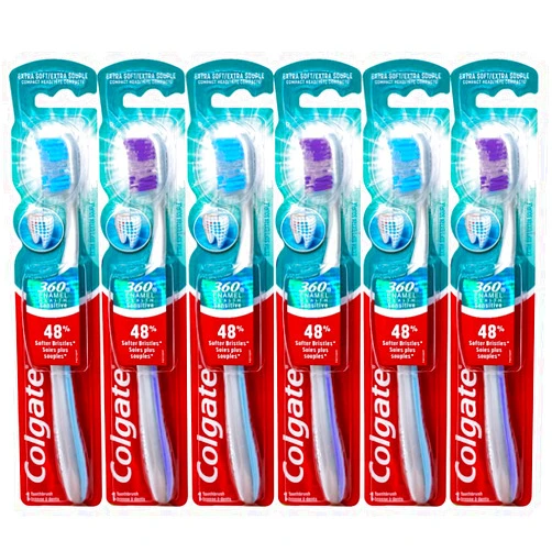 Colgate 360 Enamel Health Sensitive Toothbrush, Compact Head, Extra Soft - Pack of 6