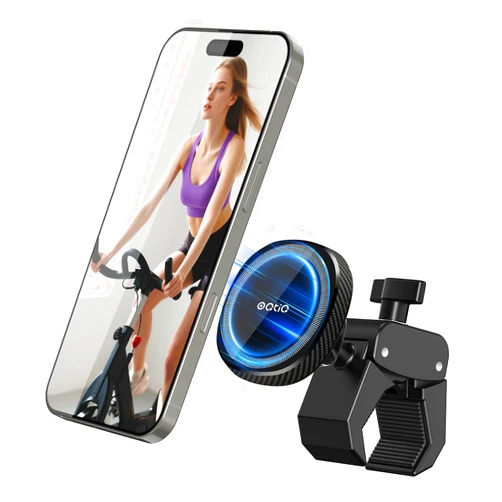OQTIQ Phone Holder for Peloton Exercise Bike, Heavy-Duty Clamp & 17 N54 Strong Magnetic Phone Mount for Treadmill, Spin Bike, Golf Push Cart, Stroller, Fit for MagSafe iPhone 12-17 Series