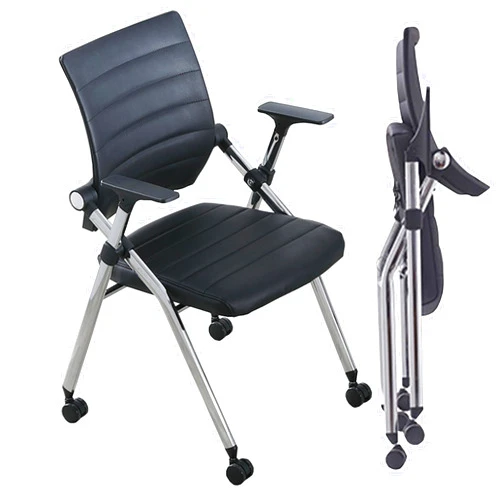 UDHSV Comfortable Home Office Foldable Office Chair,Folding Chair with Wheels Desk Chairs for Bedroom with Padded Seats Small Spaces,Gaming Ergonomic Foldable armrest,360 Degree Rotation,Black