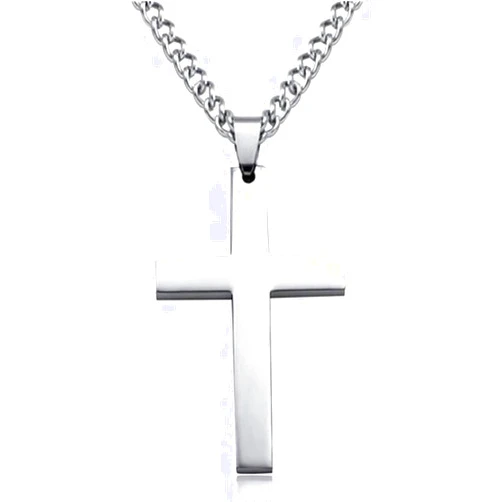 WEISUO Cross Necklace for Men, Steel Cross Pendant Necklaces for Men Pendant Chain 45-50cm Chain Silver Black Cross Necklace