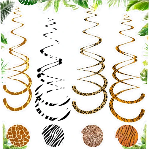 MTLEE 24 Pieces Jungle Animals Hanging Swirl Decorations Safari Animal Prints Hanging Whirls Leopard Cheetah Theme Party Supplies for Forest Wild Animal Theme Birthday Party Festival