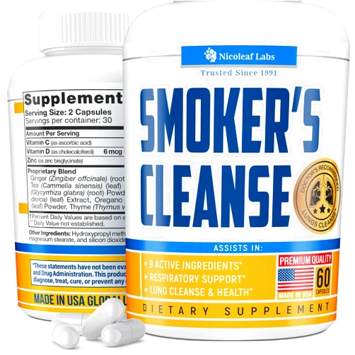 NICOLEAF LABS Smoker's Cleanse - Quit Smoking Aid & Respiratory Support - Made in USA - Lung Cleanse and Detox for Smokers - Start New Life Today with All-Natural Lung Support Supplement - Vegan-Friendly, 60 Caps