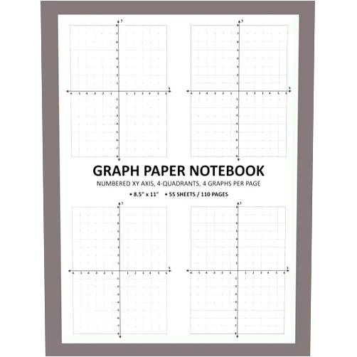Lekky Bliger Graph Paper Notebook: XY Coordinate Plane For Math (Algebra), Science, Graphing | 4-Quadrants, 4 Graphs Per Page | 55 Sheets, 8.5 x 11 inches Pad, Double Sided