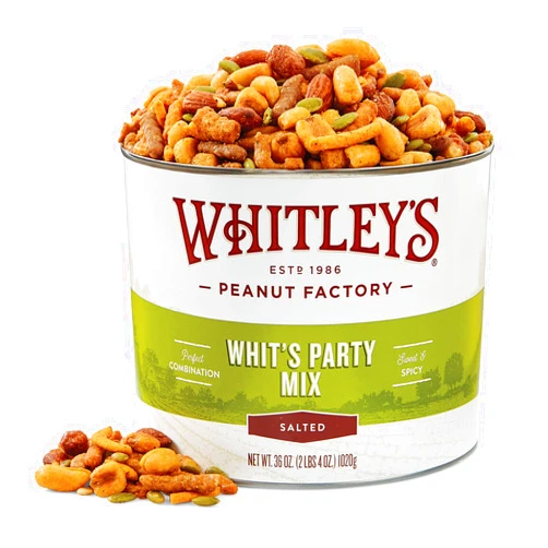 Whitley's Whitley’s 'Whit's Party Mix' – Sweet & Spicy Snack Mix, Sesame Sticks, Corn Nuts, Cajun Sticks & Nuts (36 Ounce Tin)