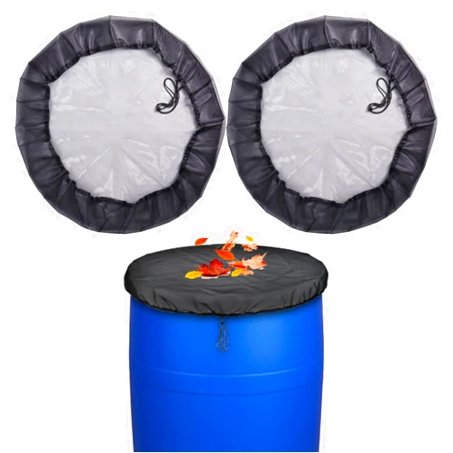 Poweka 2 Pcs Mesh Cover for Rain Barrel with Drawstring, Water Collection Buckets Cover Rain Collection Barrels Netting Screen to Keep Leaves and Debris Out - 39’’
