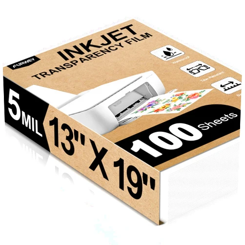 FURWEY 100 Sheets Inkjet Transparency Film, 13x19 inch Transparency Sheets Clear Transparency Paper For Inkjet Printer for Silk Screen Printing,Overhead Projector,DIY Crafting
