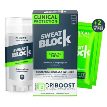 SweatBlock Clinical Solid + 2 DRIBOOST Wipes