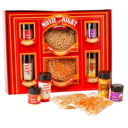 Wabash Valley Farms Movie Night Popcorn Gift Set - Mini Vintage Movie Marquee Popcorn Kit, Movie Night Supplies for Gift Basket, Movie Theater Popcorn Kernels, Popcorn Gifts for Every Occasion