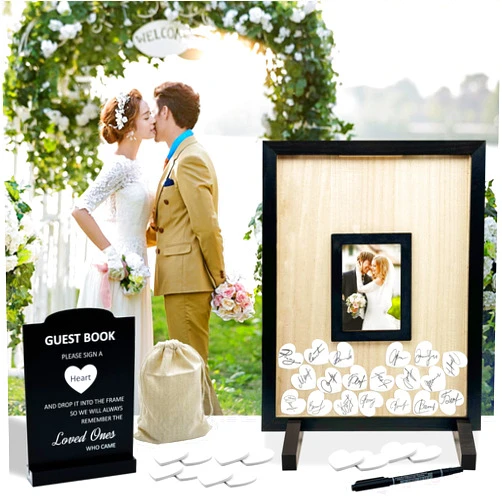 QIUBAOBAO Wedding Guest Book Alternative,For Wedding Guest Bookwedding,Wedding Guest Bookwedding,wooden for wedding guest book,uest Book Alternative,Registry Wedding Registry, Funeral, Memories, Black