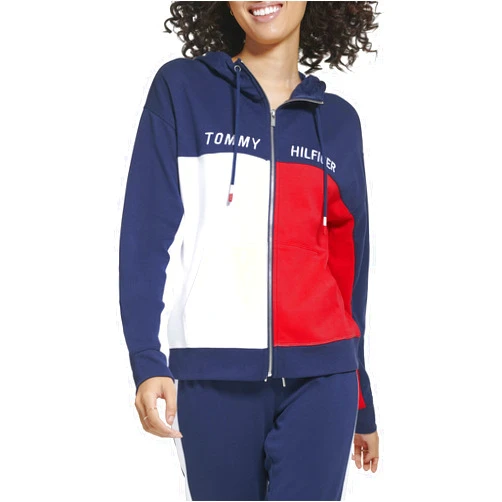 Tommy Hilfiger Women's Soft & Comfortable Fleece Colorblocked Full Zip Hoodie
