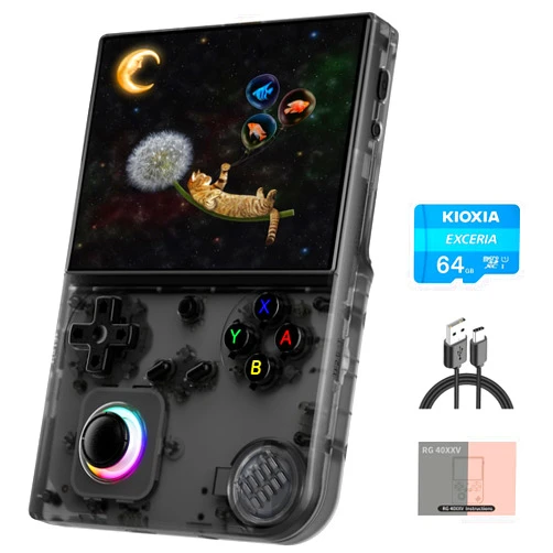 Doriteney RG40XX V Linux OS Portable Game Console 64GB Storage 4.0-inch IPS Display H700 Quad-Core Bluetooth 4.2 3200mAh Battery 16M RGB Lighting(Transparent Black)