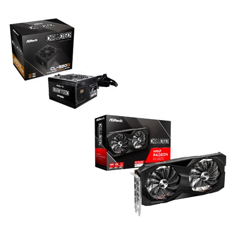 ASRock Chanllenger AMD RX 6600 8G GDDR6 Graphics Card and Bronze 80+ 550W Power Supply