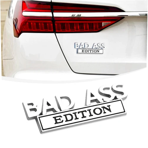 UGSHY Pack-1 3D Fender Badge Decal Car Sticker, Car Bad Ass Edition Emblem, Auto Accessories for Tailgate Front Grille Hood Trunk, Fit for SUV, Truck, Car (Silver & Black)