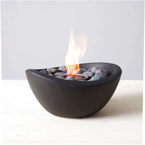 Terra Flame TerraFlame Wave Fire Bowl Table Top | Portable Concrete Fire Pit for Indoor and Outdoor | 1 Gel Fuel Can | Clean Burning and Smoke-Free | Protective Cork Base | Comex Black Finish