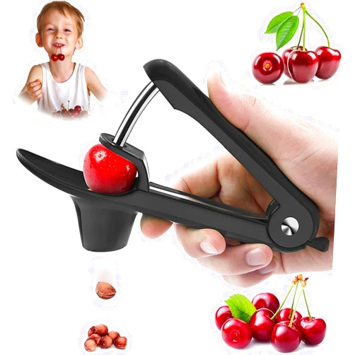 EddHomes Cherry Pitter Tool, Olive Pitter Tool, Cherry Pitter Remover, Cherry Core Remover Tool with Space-Saving Lock Design, Pit Remover for Cherries (Black)