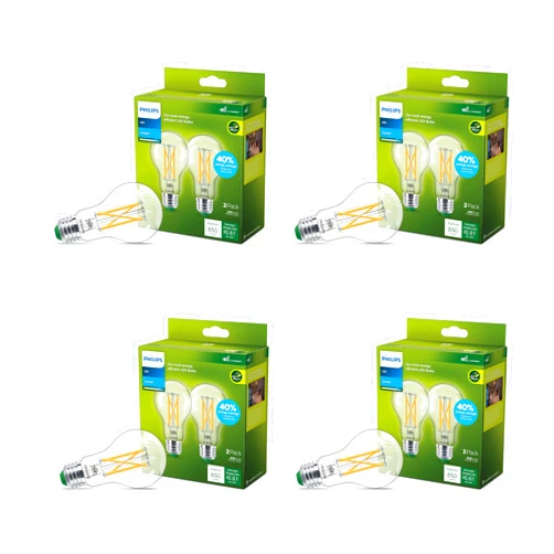 Philips LED PHILIPS A19 Ultra Efficient Clear Dimmable LED Light Bulbs - Flicker-Free 60w Light Bulbs with EyeComfort Technology - Daylight 5000K - 800 Lumen - E26 Base - 8 Pack