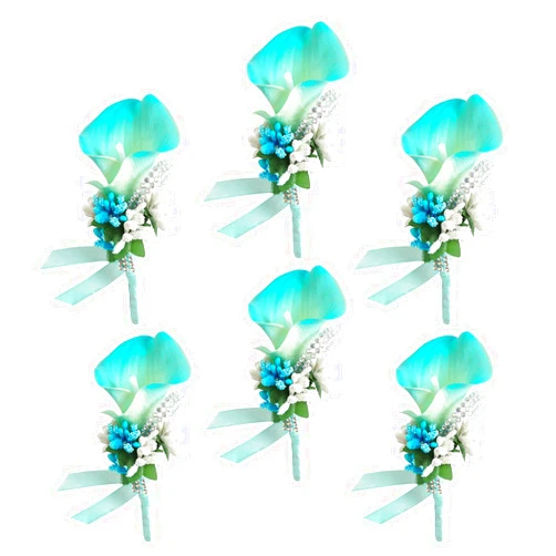Ciandid Calla Lily Boutonnieres Set of 6, Groom Groomsman Best Man Boutonniere, Handmade Silk Flower for Wedding Ceremony Anniversary (Calla Lily-Blue, 6pcs)