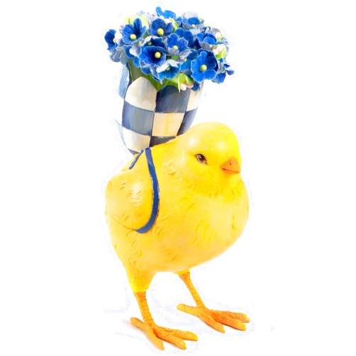 MACKENZIE-CHILDS Forget-Me-Not Chick, Cute Baby Chicken Figurine, Spring and Easter Decorative Home Decor