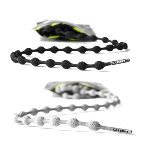 Caterpy Run - The Ultimate Elastic No Tie Shoelaces for Adults - Jaguar Black & Ghost Gray - Standard: 30in / 75cm