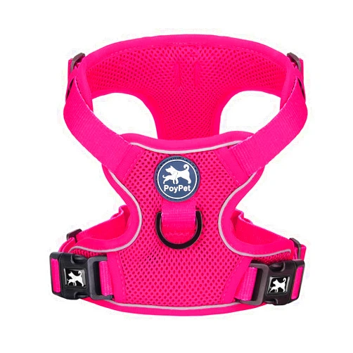 PoyPet Reflective Soft Breathable Mesh Dog Harness No Choke Double Padded Vest Adjustable(Fuchsia,S)