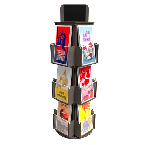DS THE DISPLAY STORE Black 3 Tier Wooden Rotating Greeting Card Retail Display Stand, Sticker Display Card Stand, Rotating Display Stand & Sticker Holder, Retail Counter Vendor Display