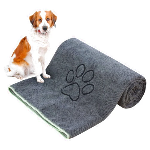 KinHwa Dog Towel Super Absorbent Microfiber Dog Drying Towel Soft Pet Bath Towel for All Dogs and Cats with Embroidered Paw Print 30inch x 50inch Gray
