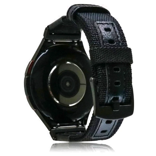 VINIUSIKI Galaxy Watch 6 5 4 40 44mm Nylon & Leather Band, Rugged Woven Sport Loop Strap Compatible with SAMSUNG Galaxy Watch 6 Classic/Galaxy Watch 5 Pro/Watch 4 Classic