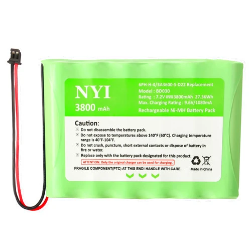 NYI Upgraded 3800mAh Battery Compatible with DSC IMPASSA 9057 SCW9057 SCW9055, 6PH-H-4/3A3600-S-D22 Replacement, 7.2V Rechargeable Ni-MH Battery Pack for ADT Control Panel, 2 Pin Connector